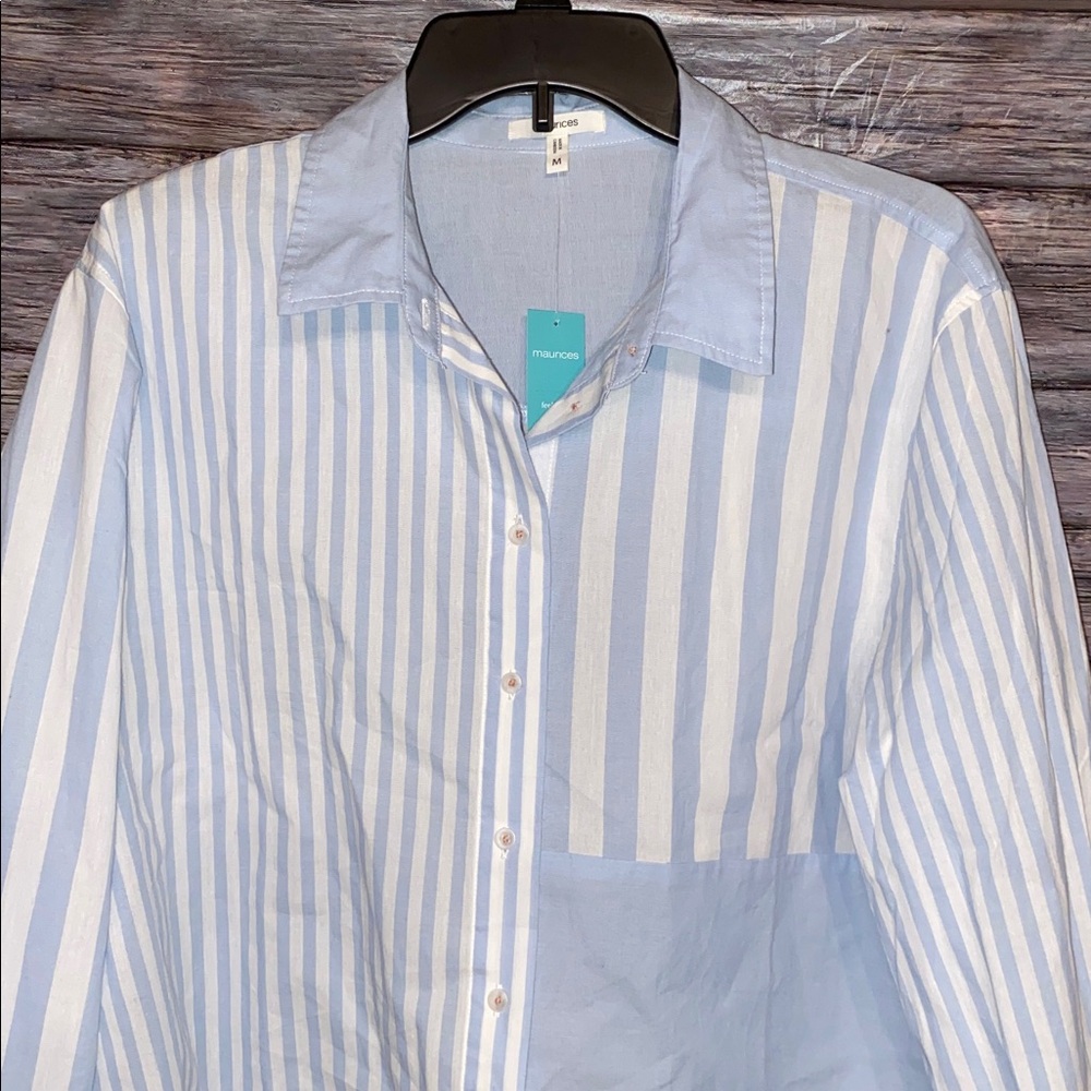 Sold* Maurices Blue & White Striped Button Down Cropped Top - Picture 4 of 7